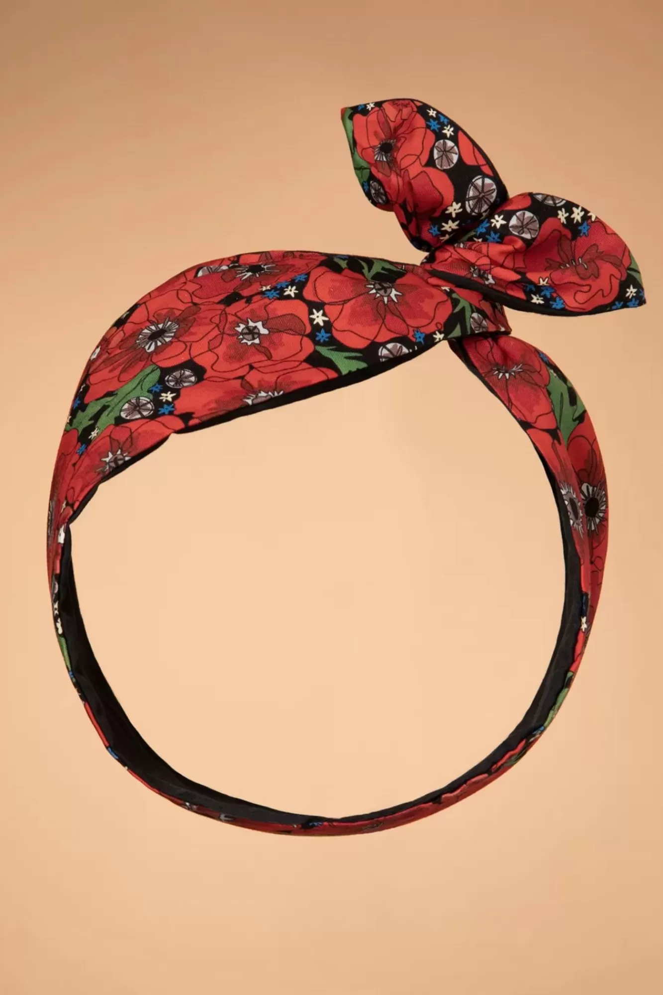 Be Bop a Hairbands Retro Poppies Haarsjaal In Zwart En Rood | Vrouwen Haaraccessoires