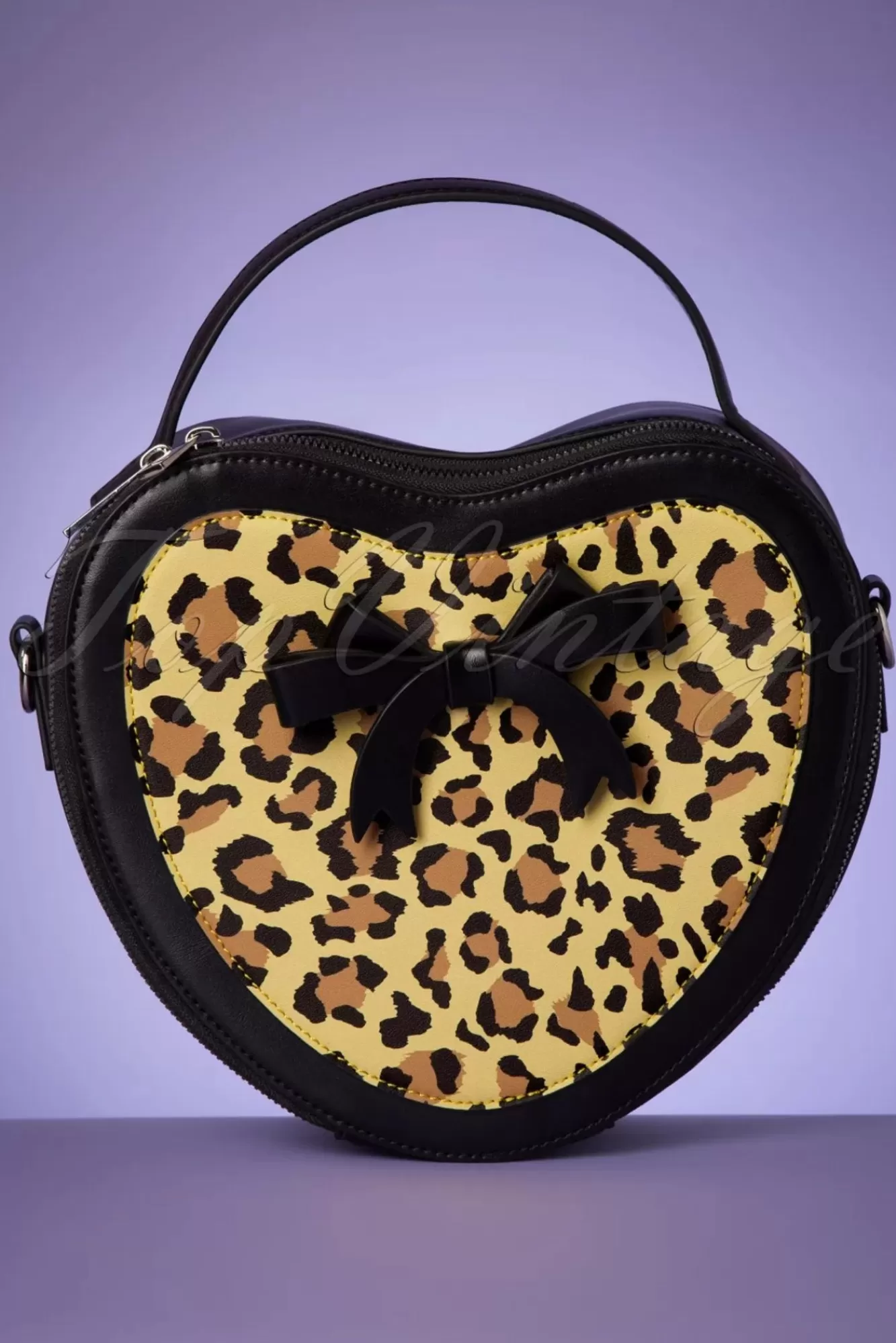 Banned Retro Rockabilly Heart Handtas In Zwart En Leopard | Vrouwen Tassen