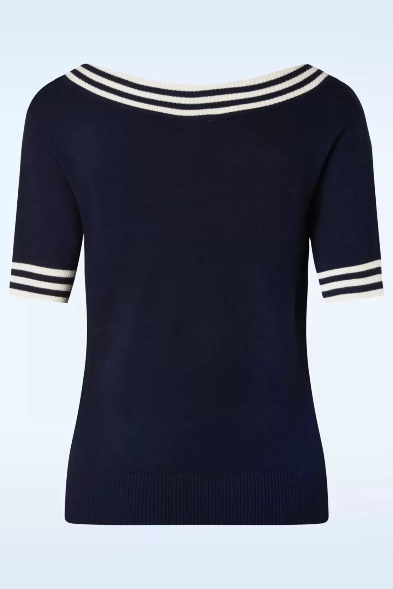 Vixen Sally Top Met Korte Mouwen En Gestreepte Halslijn In Marineblauw | Vrouwen Truitjes