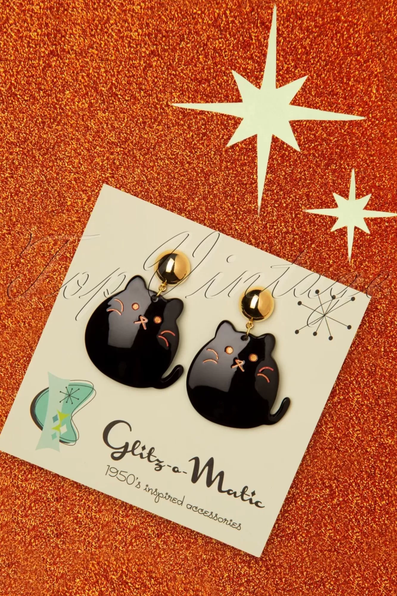 Glitz-o-Matic Schattige Kitty Oorbellen In Zwart En Goud | Vrouwen Sieraden