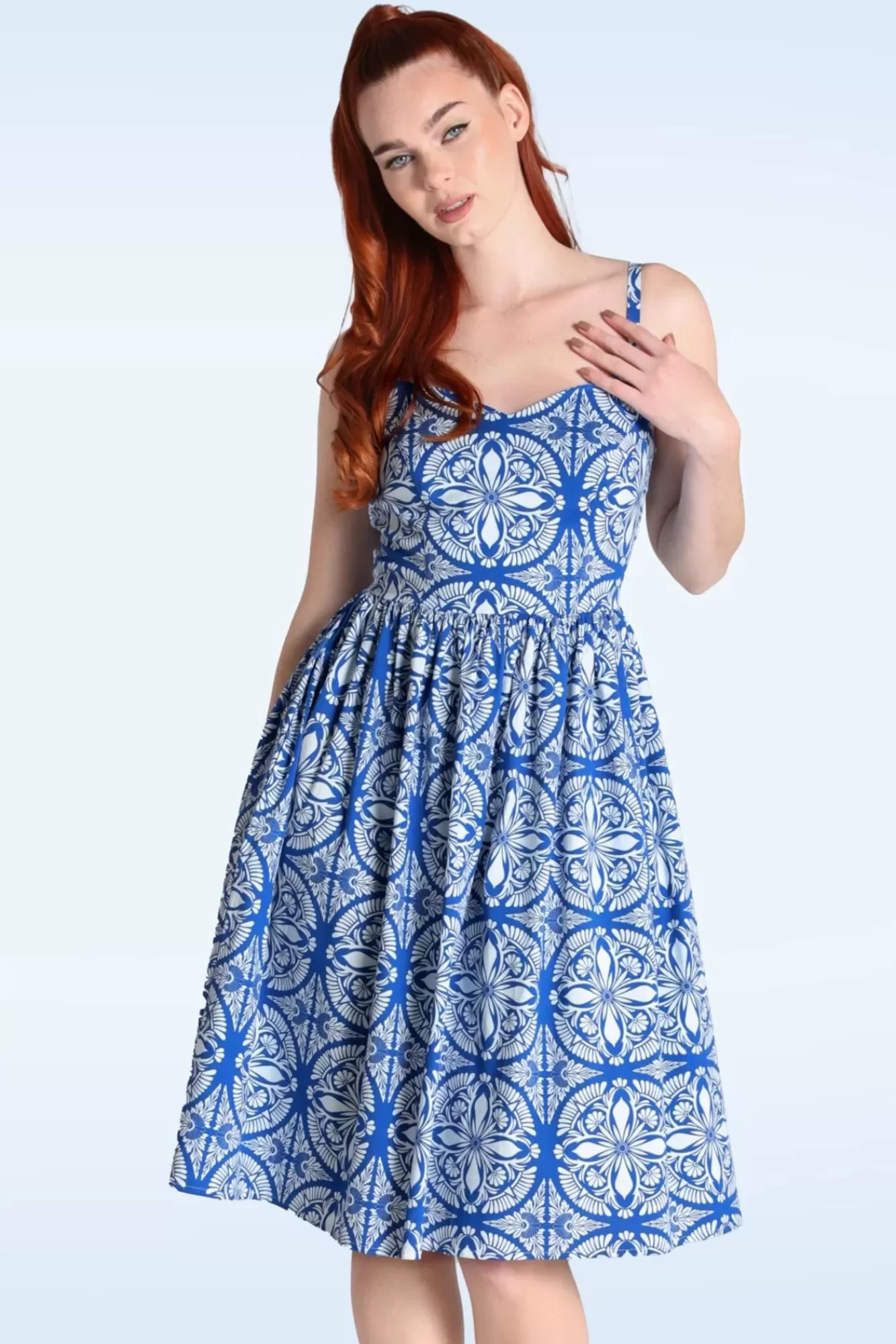 Bunny Sicily Swing Jurk In Blauw En Wit | Vrouwen Plus Size Jurken