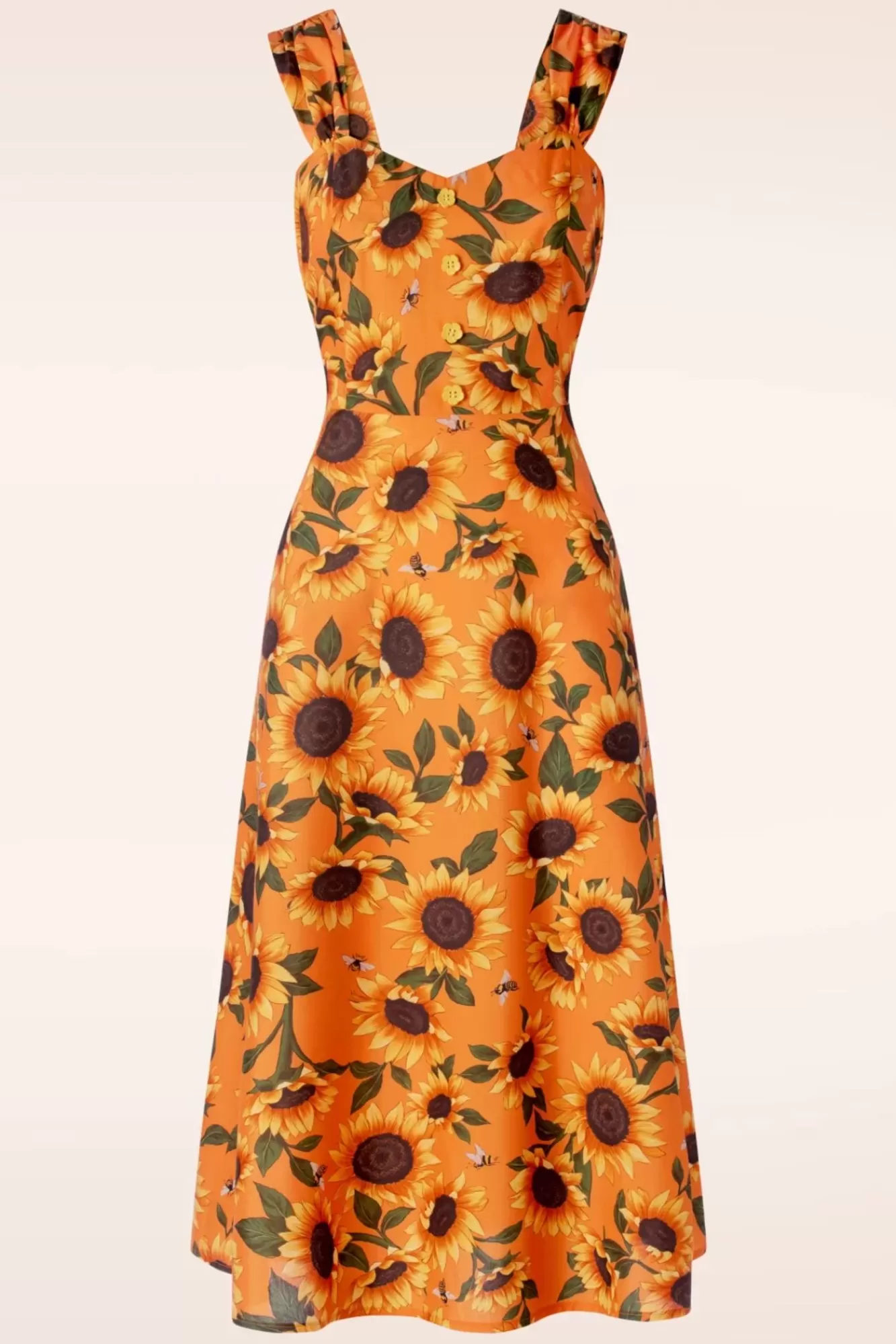 Vixen Sunflower Print Midi Jurk In Oranje | Vrouwen Plus Size Jurken