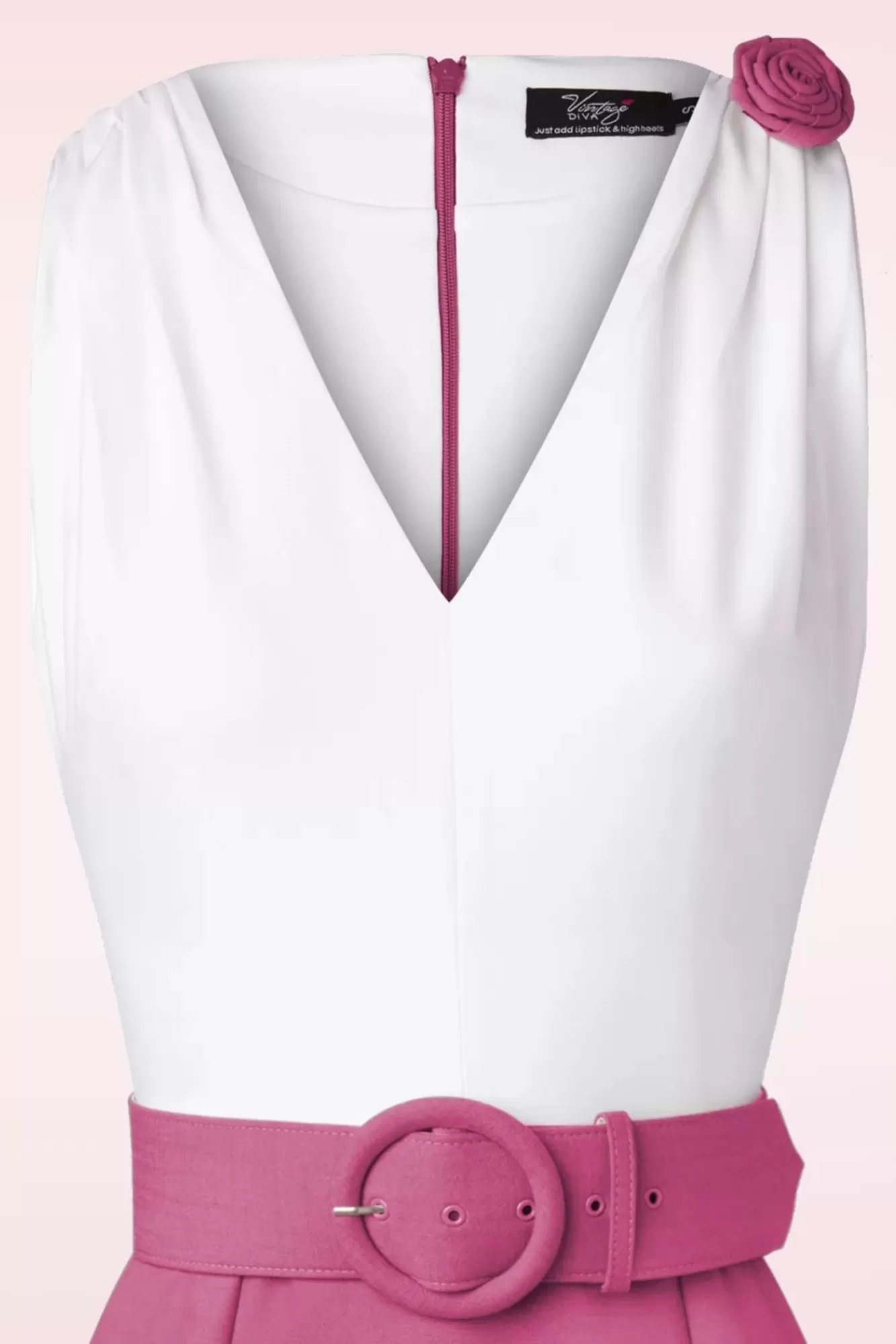 Vintage Diva The Kellie Pencil Jurk In Gebroken Wit En Donker Magentaroze | Vrouwen Plus Size Jurken