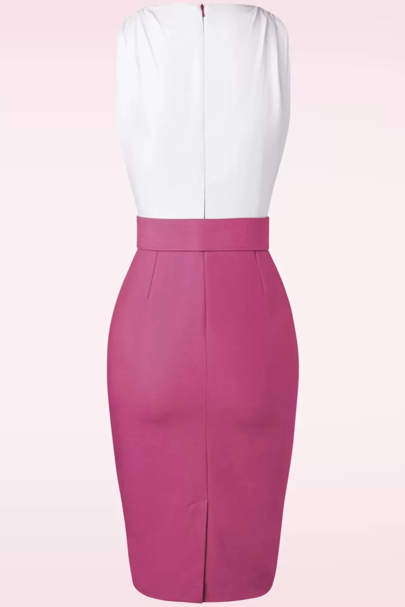 Vintage Diva The Kellie Pencil Jurk In Gebroken Wit En Donker Magentaroze | Vrouwen Plus Size Jurken