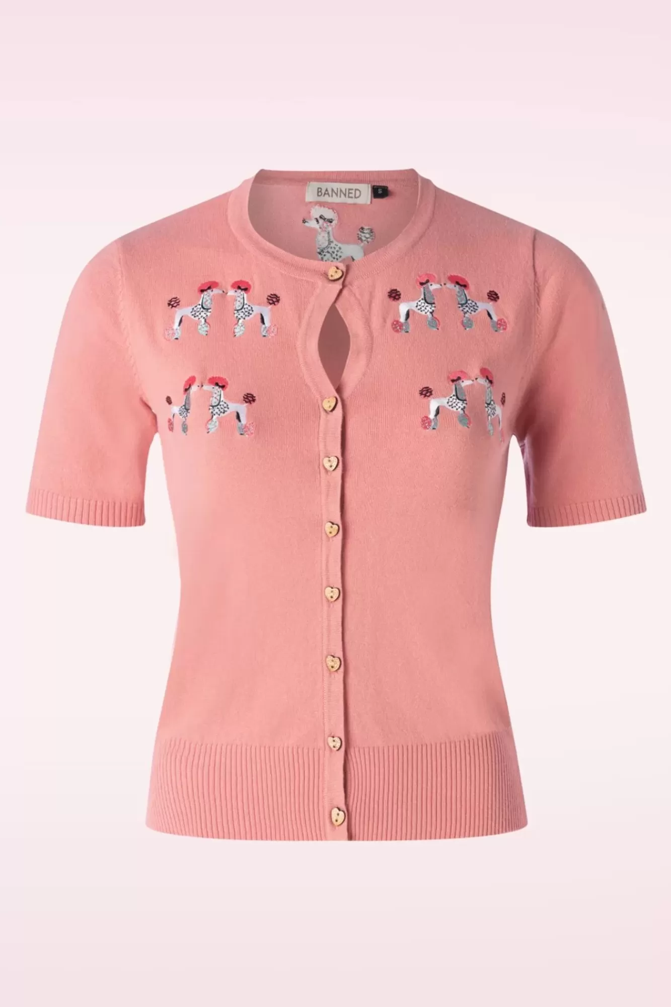 Banned Retro The Kissing Poodles Cardigan In Roze | Vrouwen Vestjes