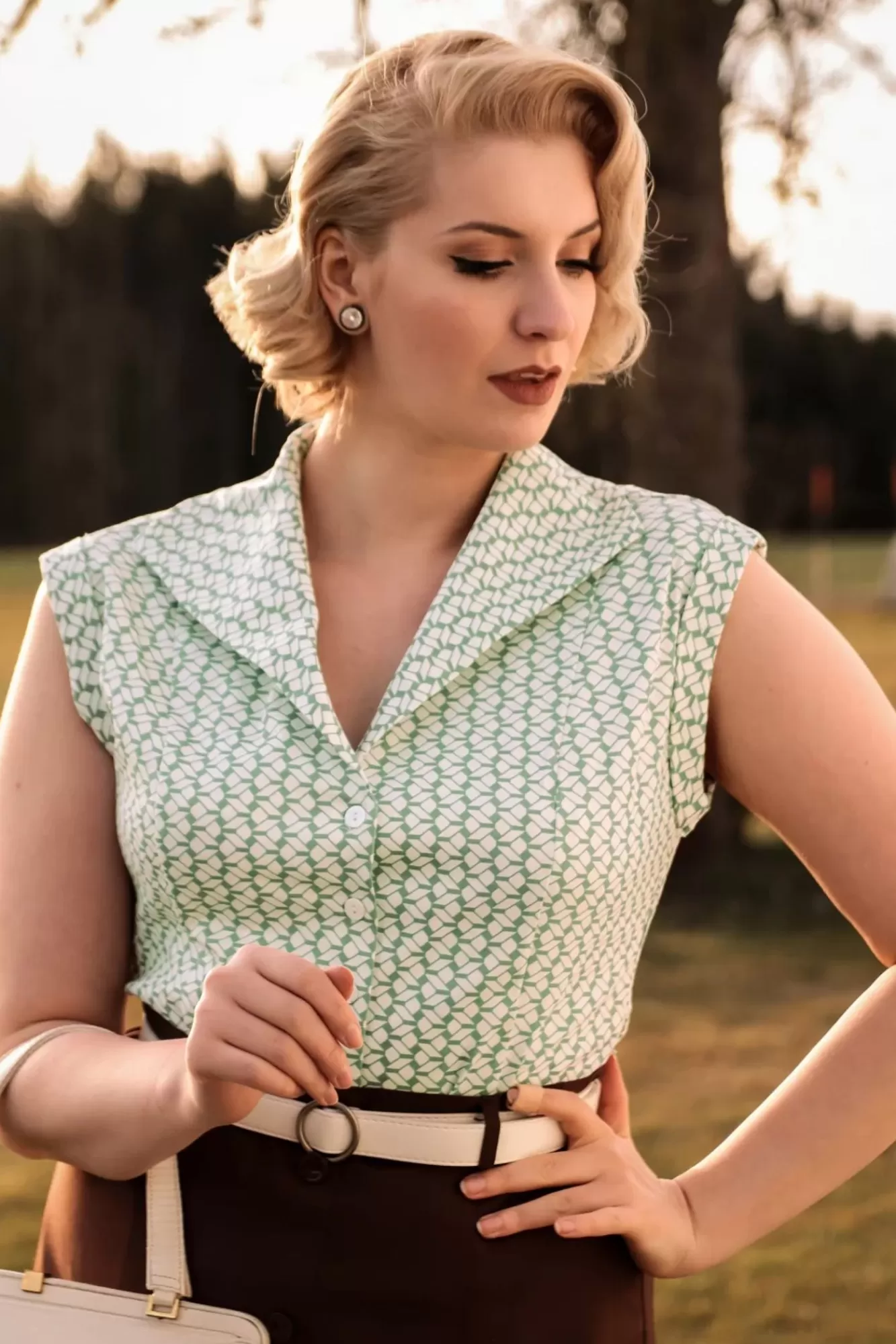 Banned Retro Tina Tile Blouse In Mintgroen | Vrouwen Blouses