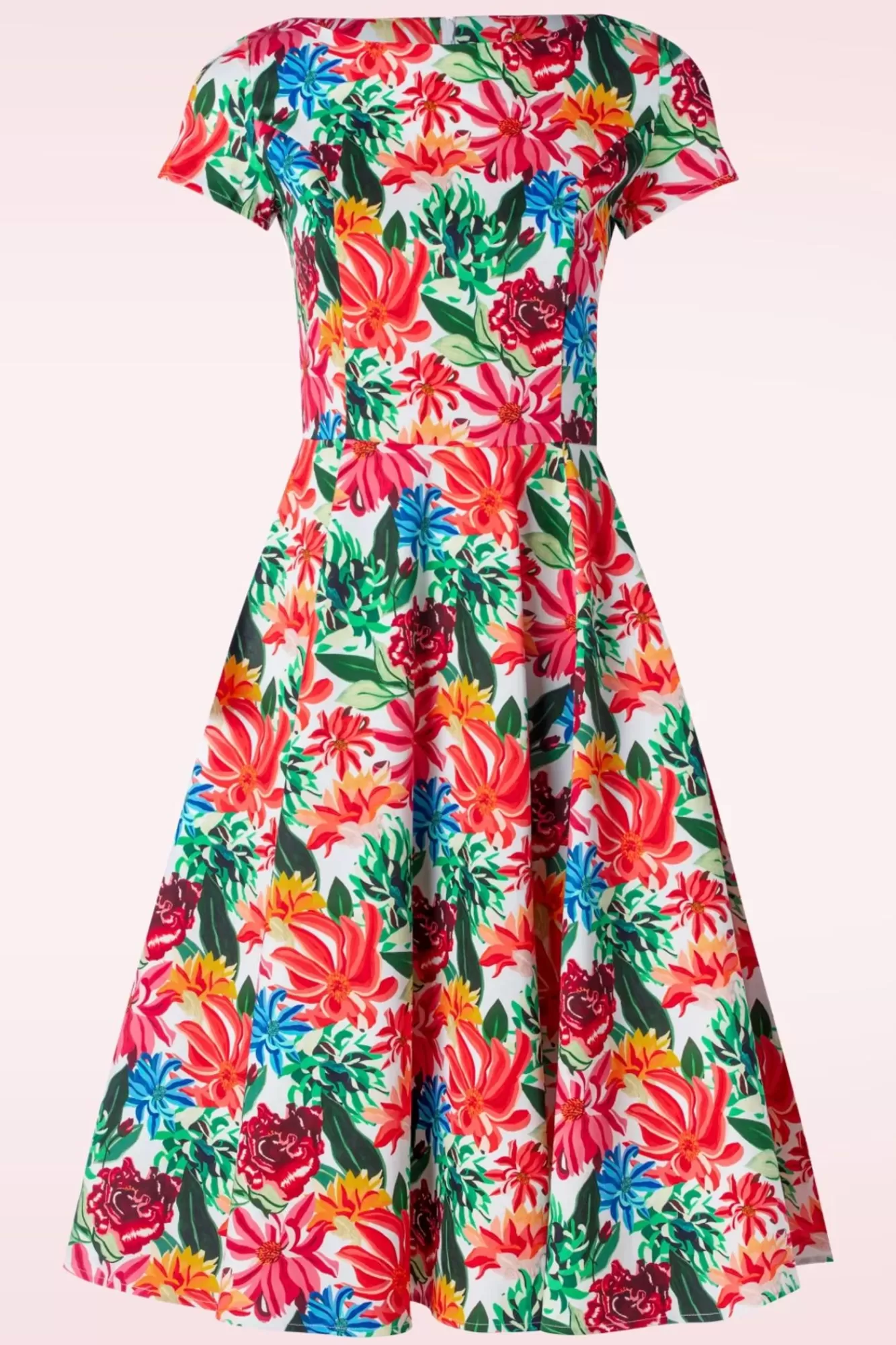 Topvintage Boutique Collection Topvintage Exclusive ~ Adriana Floral Swing Jurk Met Korte Mouwen In Multi | Vrouwen Plus Size Jurken