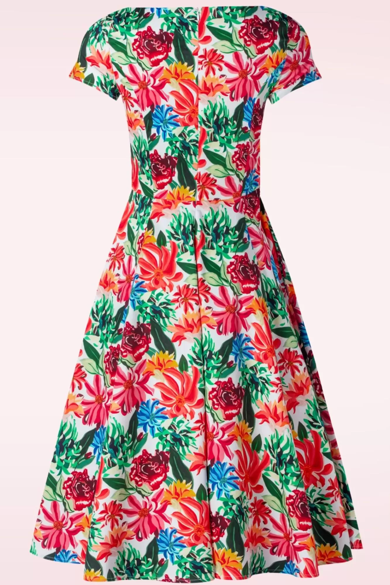 Topvintage Boutique Collection Topvintage Exclusive ~ Adriana Floral Swing Jurk Met Korte Mouwen In Multi | Vrouwen Plus Size Jurken