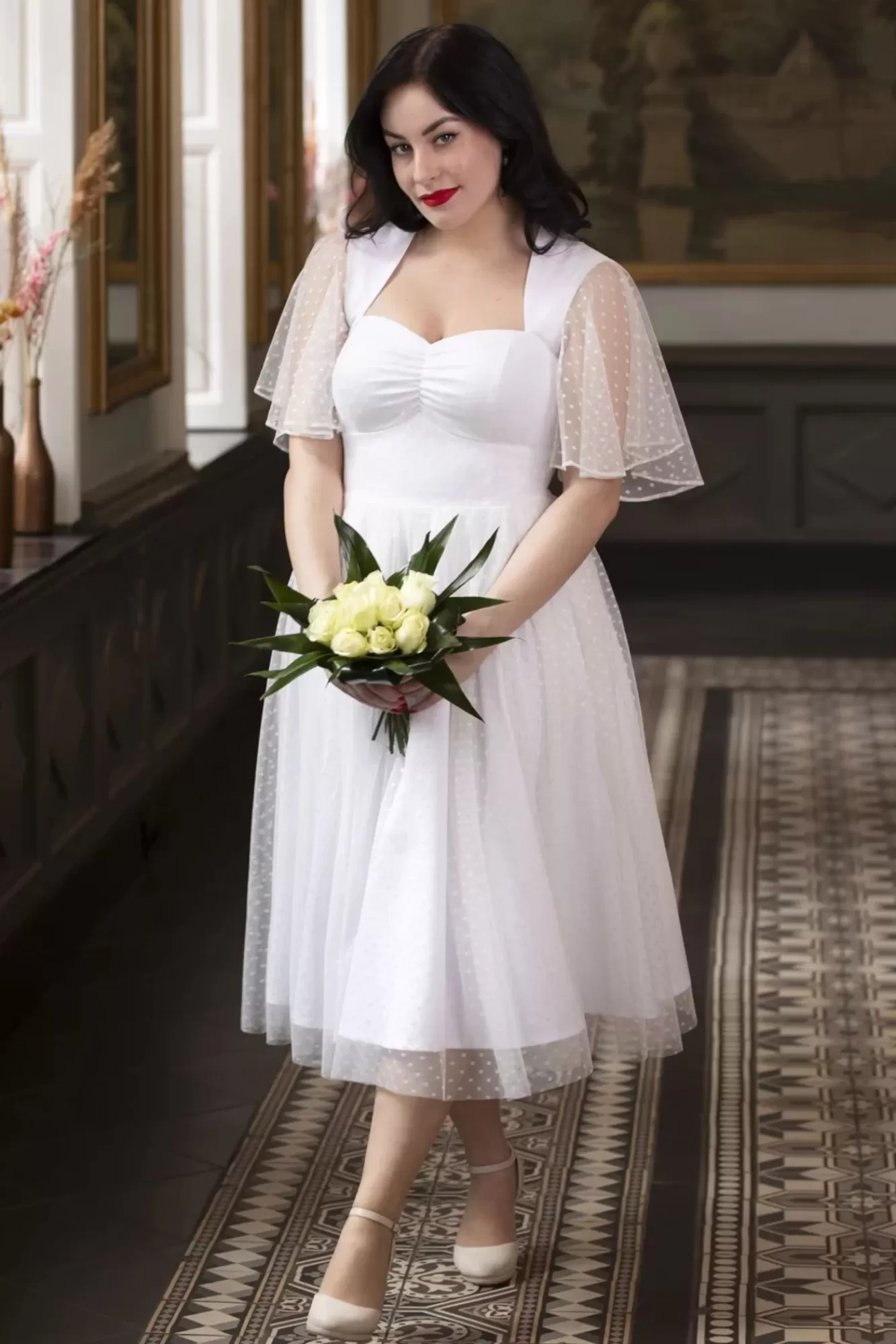 Topvintage Boutique Collection Topvintage Exclusive ~ Holly Bridal Swing Jurk In Wit | Vrouwen Swing Jurken