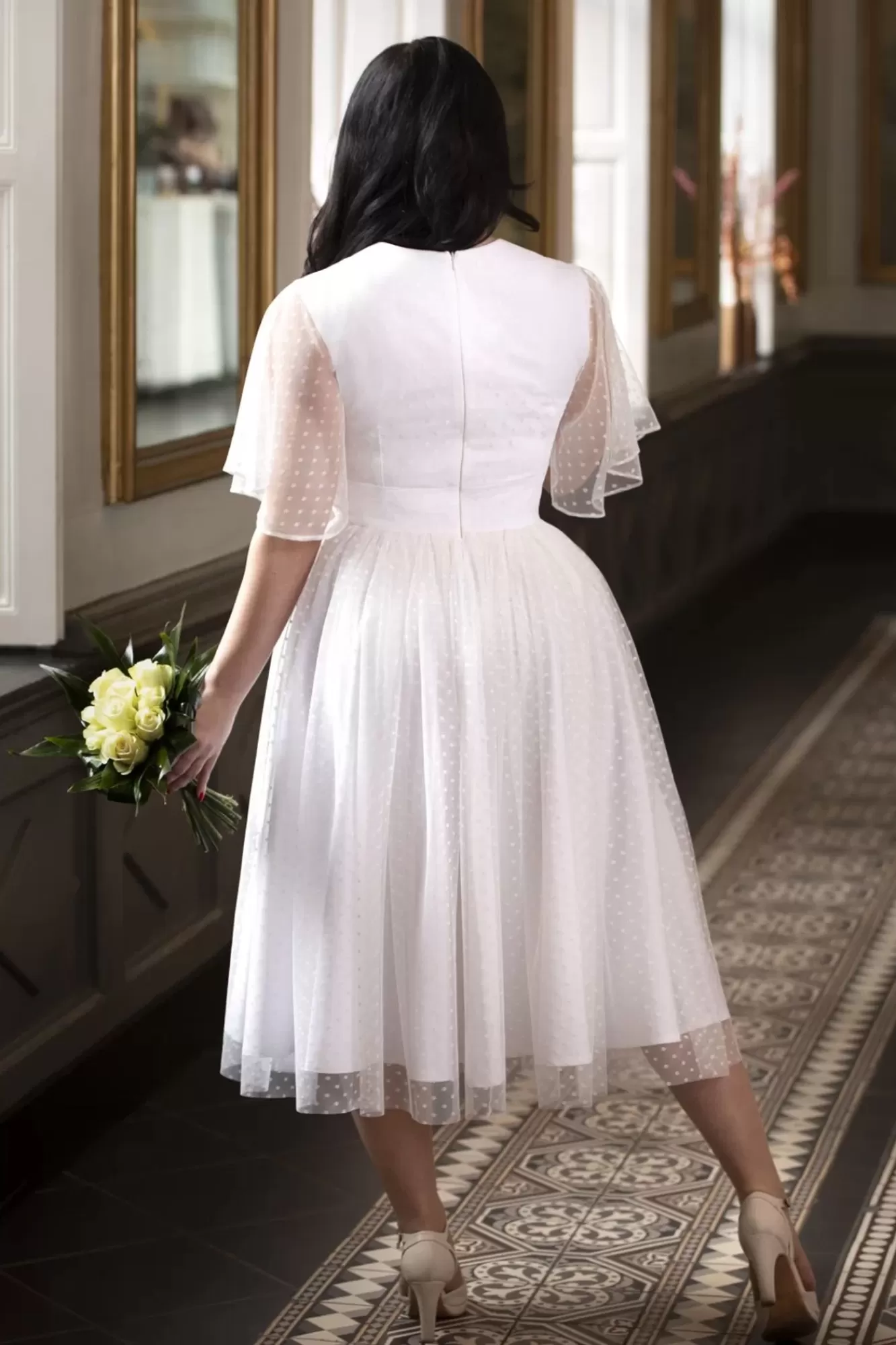 Topvintage Boutique Collection Topvintage Exclusive ~ Holly Bridal Swing Jurk In Wit | Vrouwen Swing Jurken