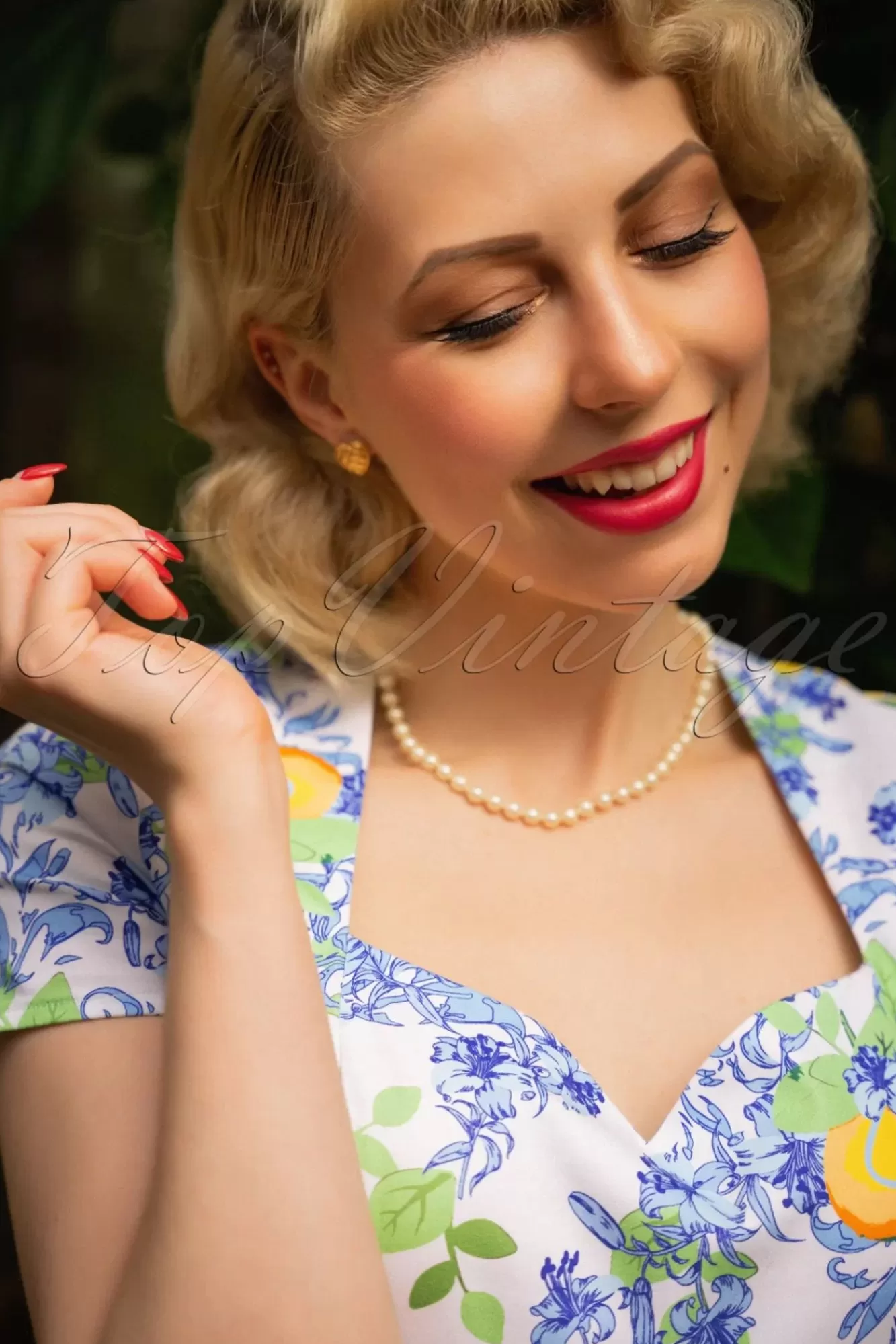 Topvintage Boutique Collection Topvintage Exclusive ~ Joliena Swingjurk In Wit En Blauw | Vrouwen Plus Size Jurken