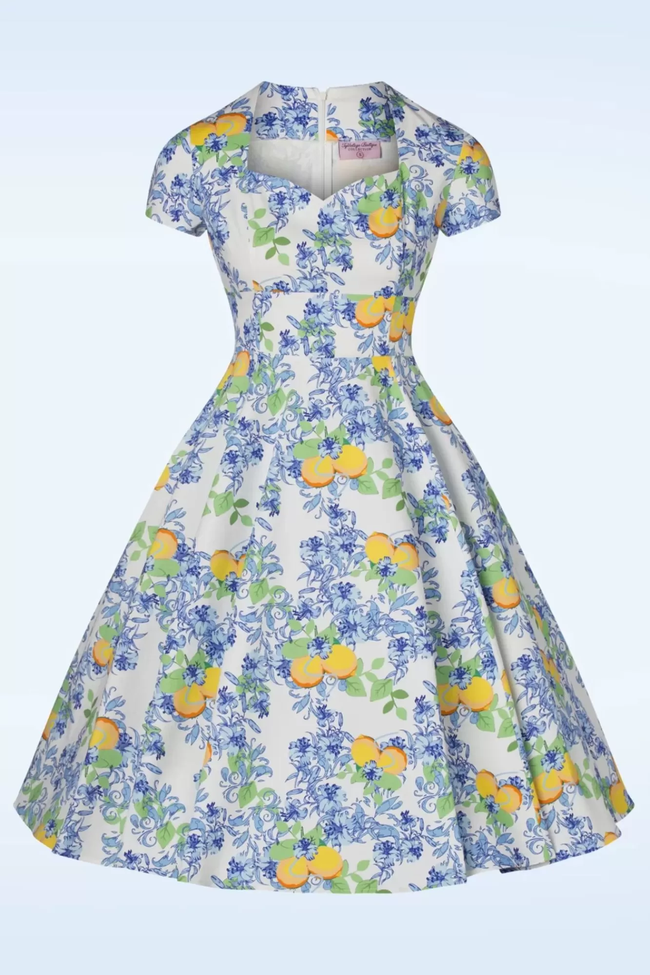 Topvintage Boutique Collection Topvintage Exclusive ~ Joliena Swingjurk In Wit En Blauw | Vrouwen Plus Size Jurken
