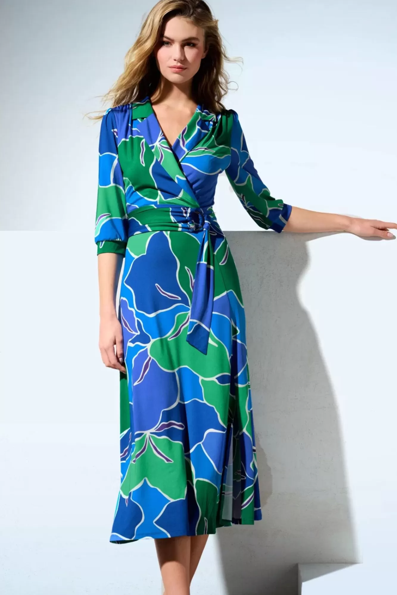 K-Design Vera Crossover Maxi Jurk In Blauw En Groen | Vrouwen Plus Size Jurken