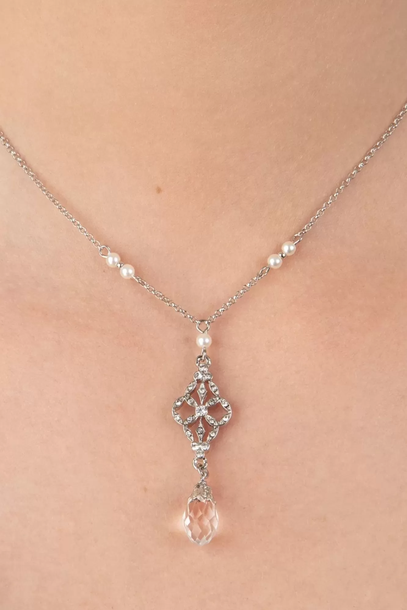 Lovely Victorian Filigraan Ketting In Zilver En Glas | Vrouwen Sieraden