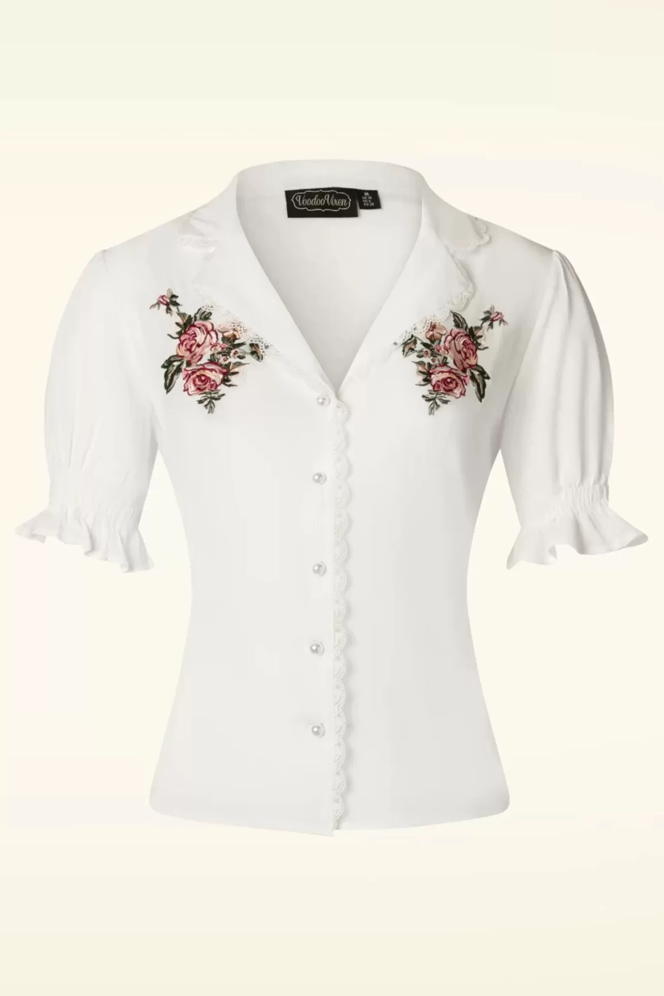 Vixen Vintage Geborduurde Bloemenblouse In Wit | Vrouwen Blouses