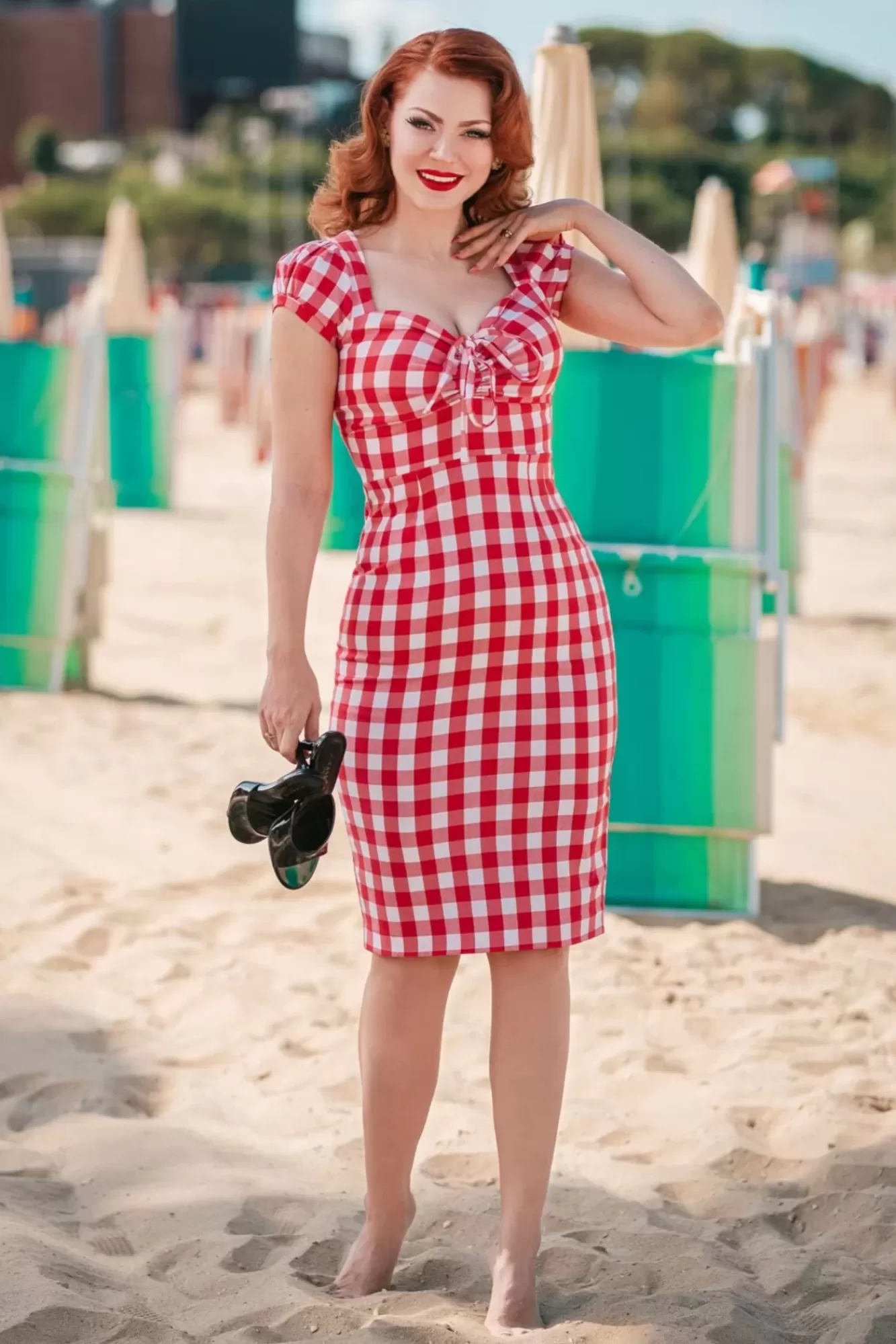 Glamour Bunny Virginia Penciljurk In Rood En Wit Gingham | Vrouwen Strakke Jurken