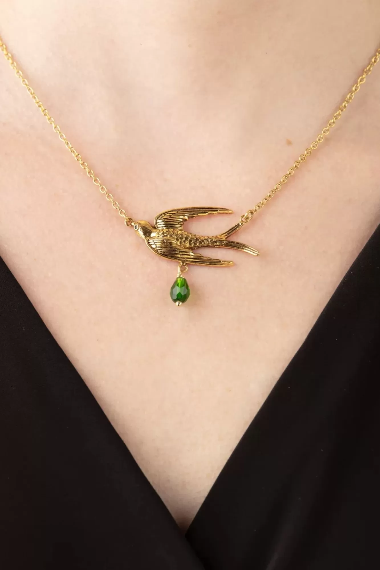 Urban Hippies Vogel Ketting In Goud En Groen | Vrouwen Sieraden