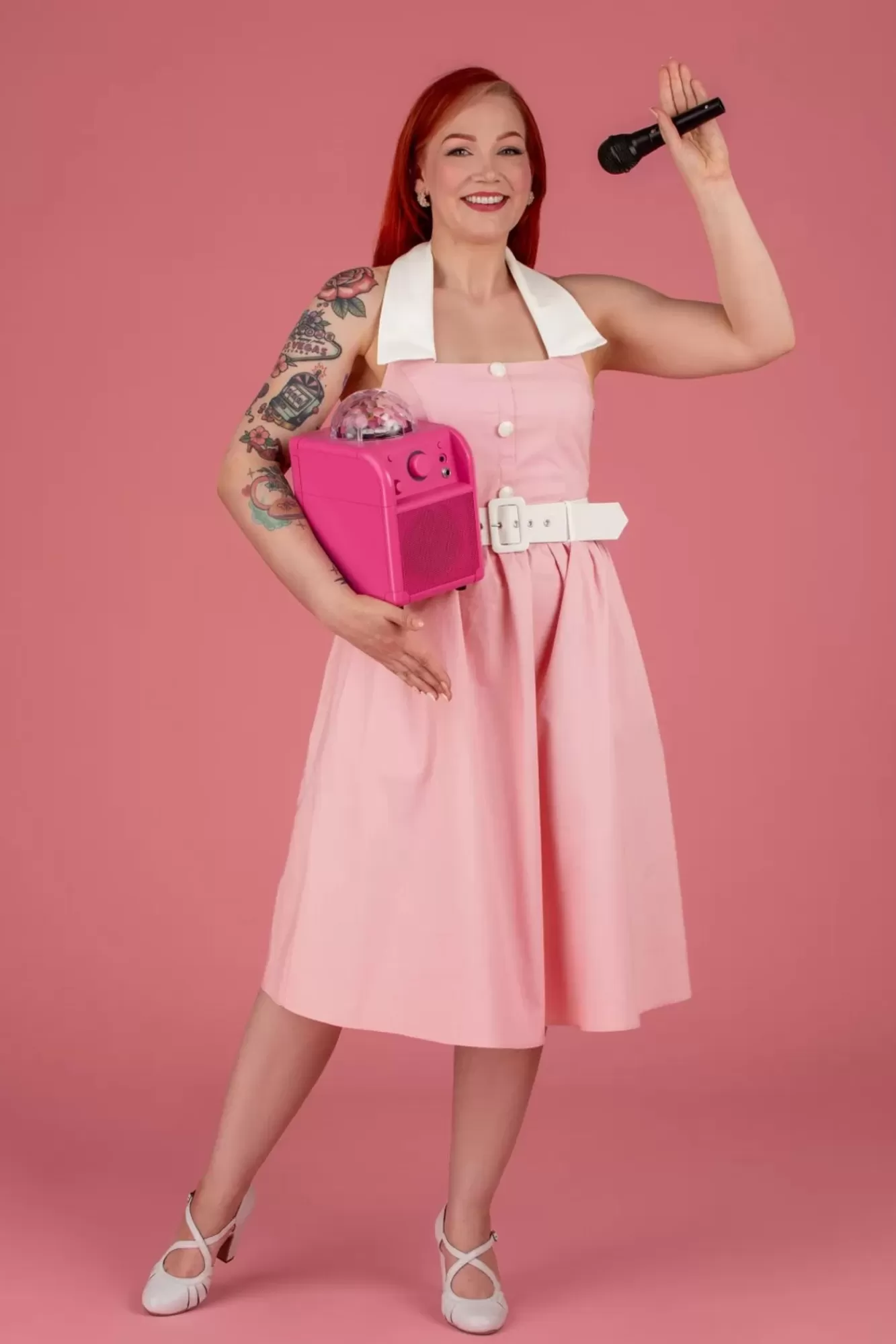 Collectif Clothing Waverly Swing Jurk In Roze | Vrouwen Plus Size Jurken