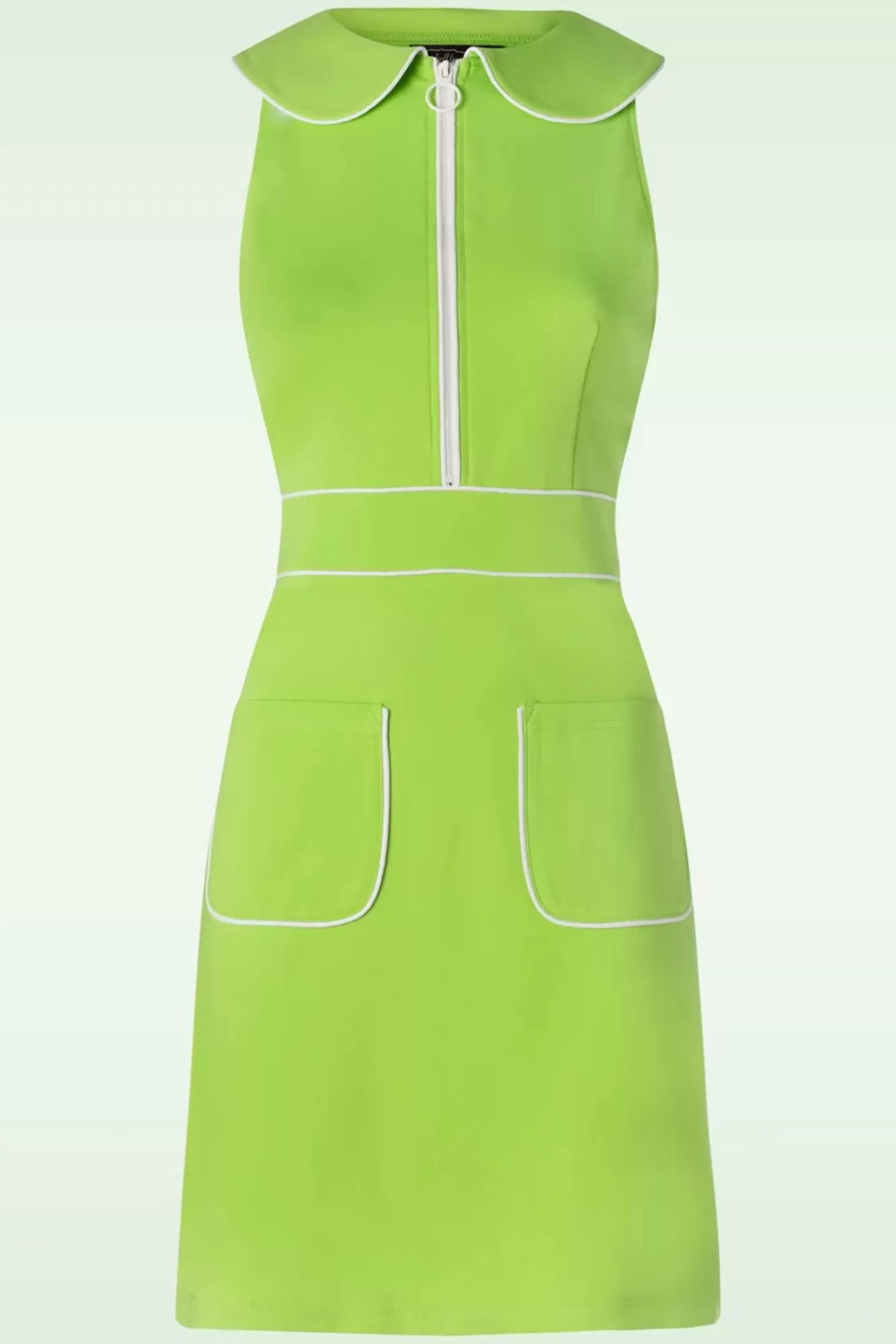 Vixen Zip Front Collared Sleeveless Jurk In Groen | Vrouwen A Lijn Jurken