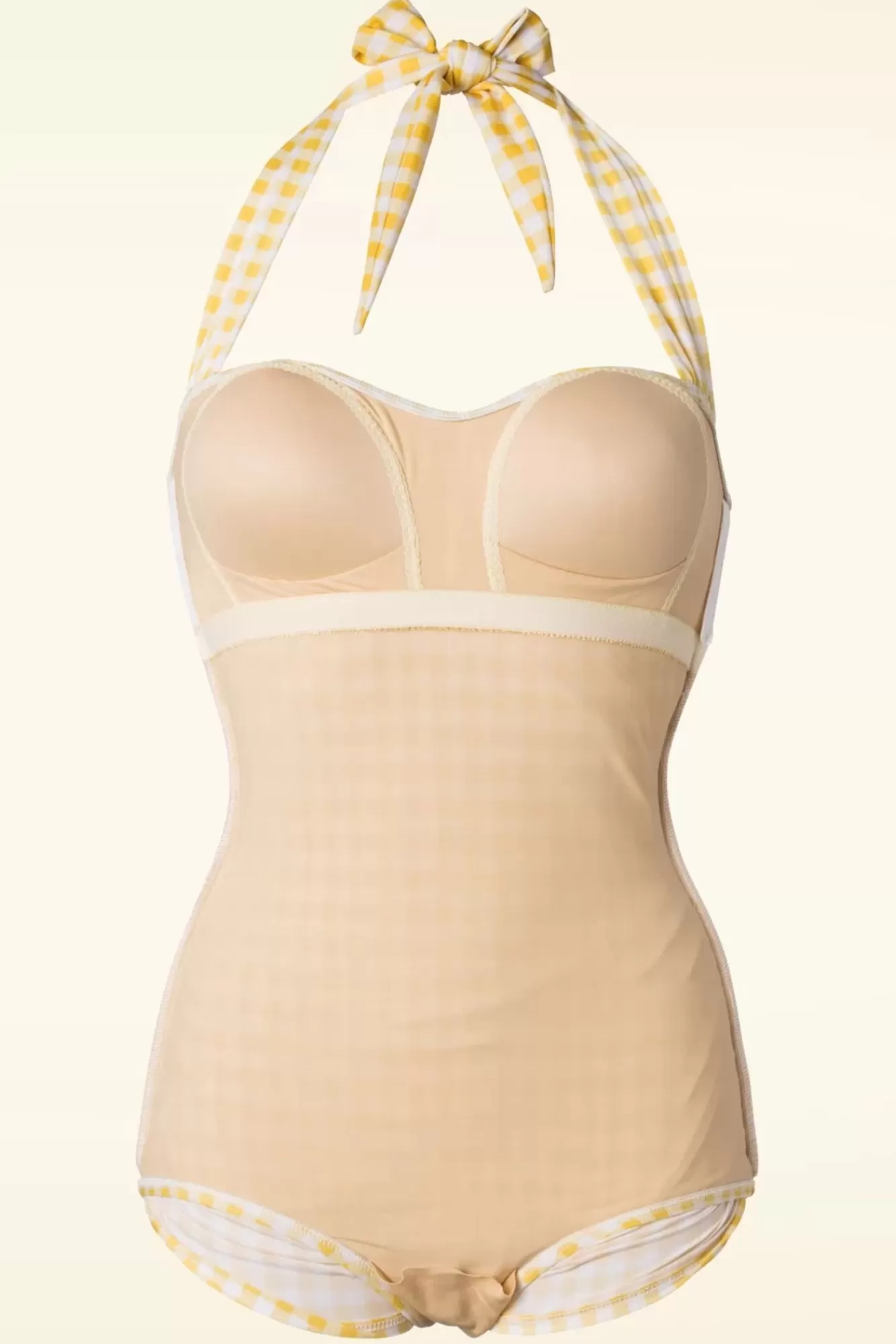 Esther Williams Zomer Gingham Badpak Uit Een Stuk In Geel En Wit | Vrouwen Badpakken